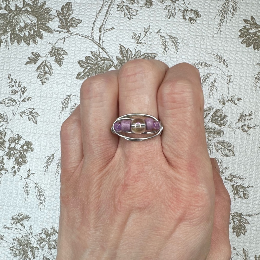 Handmade Ring purple beads - Picture 4 of 9
